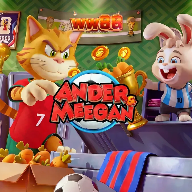 Giao diện trò chơi slot Ander & Meegan với các biểu tượng bóng đá